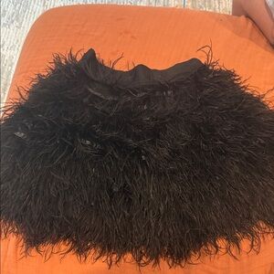 Alice + Olivia Black Feathered Mini Skirt